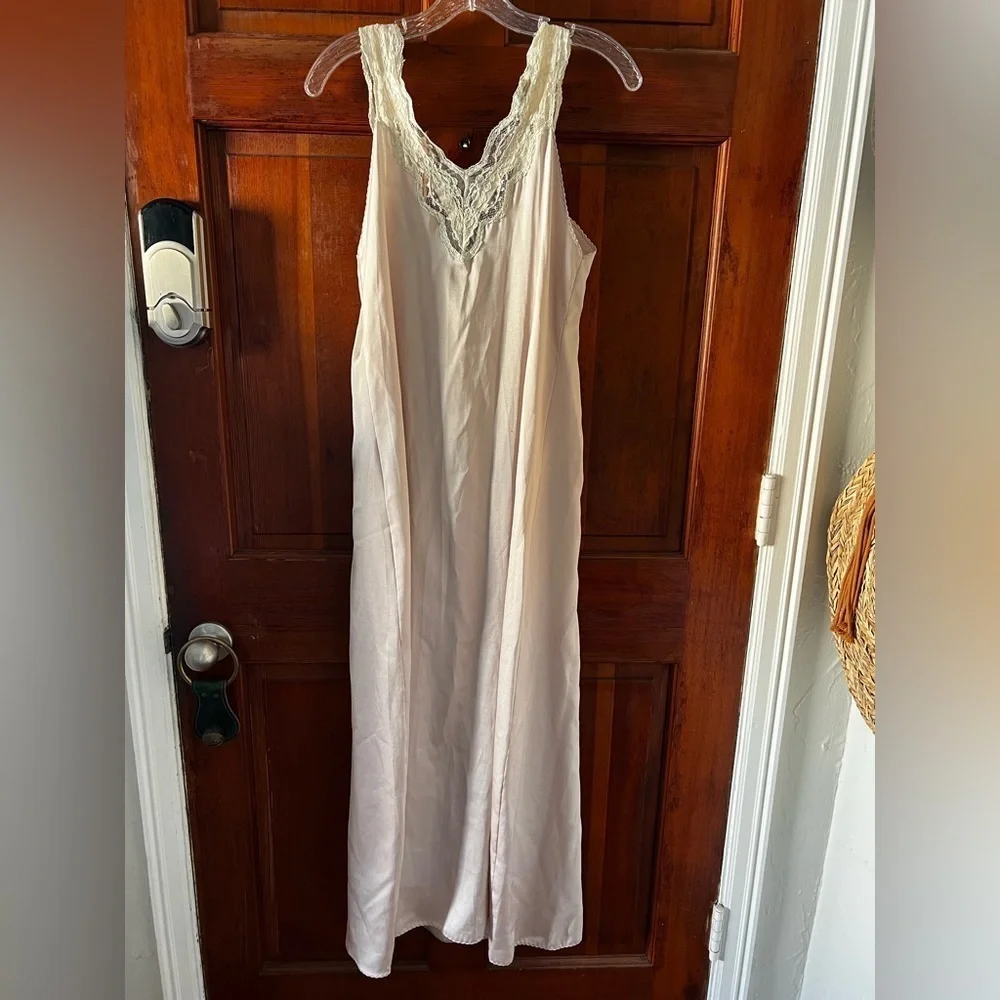 Vintage Alice Maloof Satin Nightgown Slip Dress – Pink Lace Trim Lingerie Medium - Picture 8 of 11